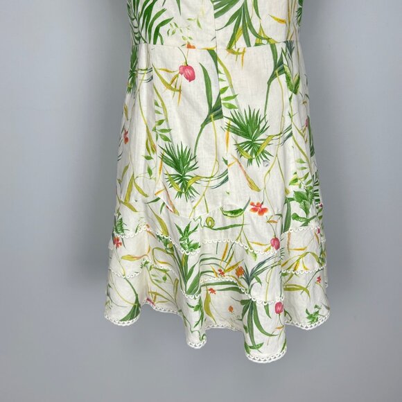 A Loves A Womens Floral Linen Blend Mini Dress Green Cream Sleeveless size 4 - Picture 8 of 13